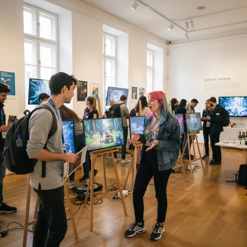 Ein Student testet ein selbst entwickeltes Spiel auf einer Konsole.