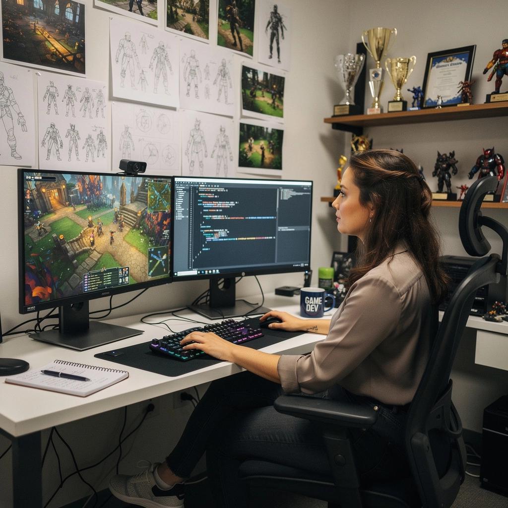 Ein Bildschirm zeigt die Benutzeroberfläche einer Game-Engine in Aktion.